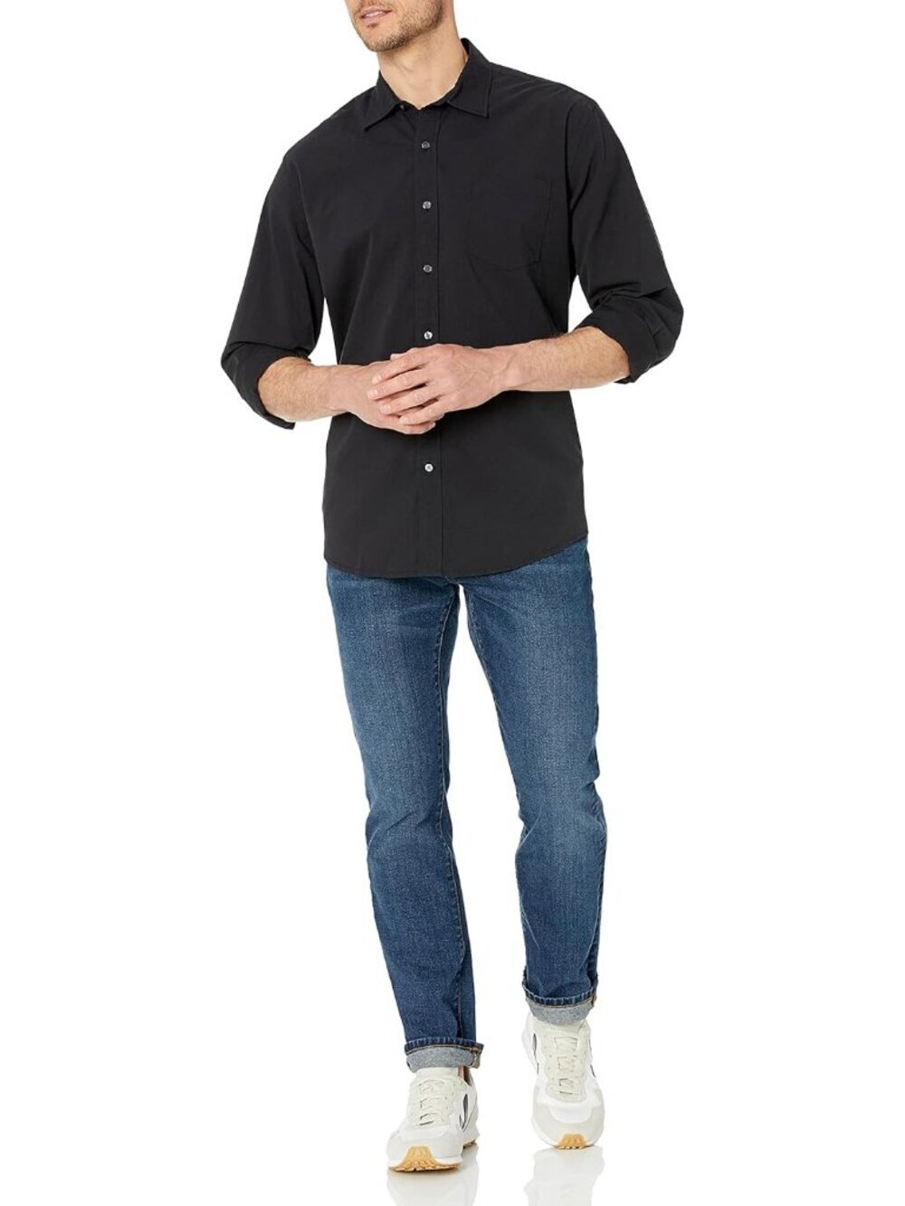 Men's Black 100% Cotton Imported Long-Sleeve Casual Poplin Shirt - Picture 5 of 6